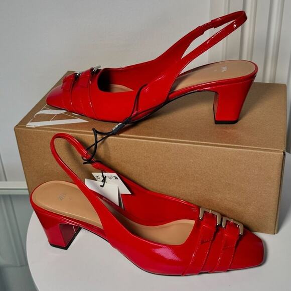 ZARA Red Patent Slingback Heels NWT | Double Buckle | Blogger Fave - Picture 13 of 16